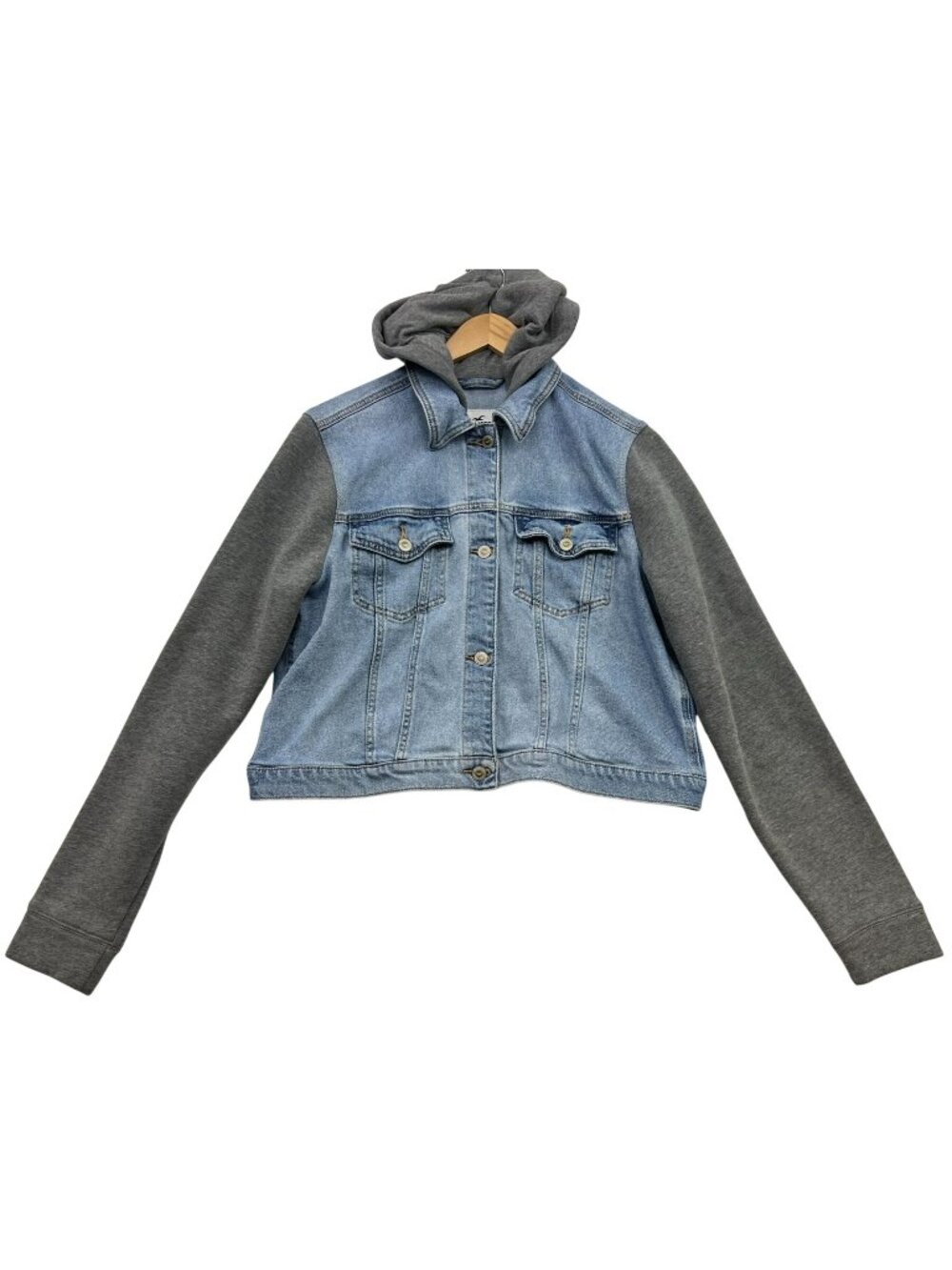 Hollister Women's Denim Hoodie Cropped Jacket Long Sleeve Size XL Blue Gray